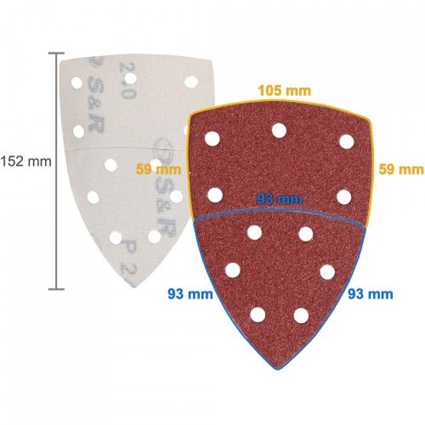 Набір шліфпаперу S&R 105мм х 152мм 60шт. з.40/60/80/120/180/240, 11отворів-232105060