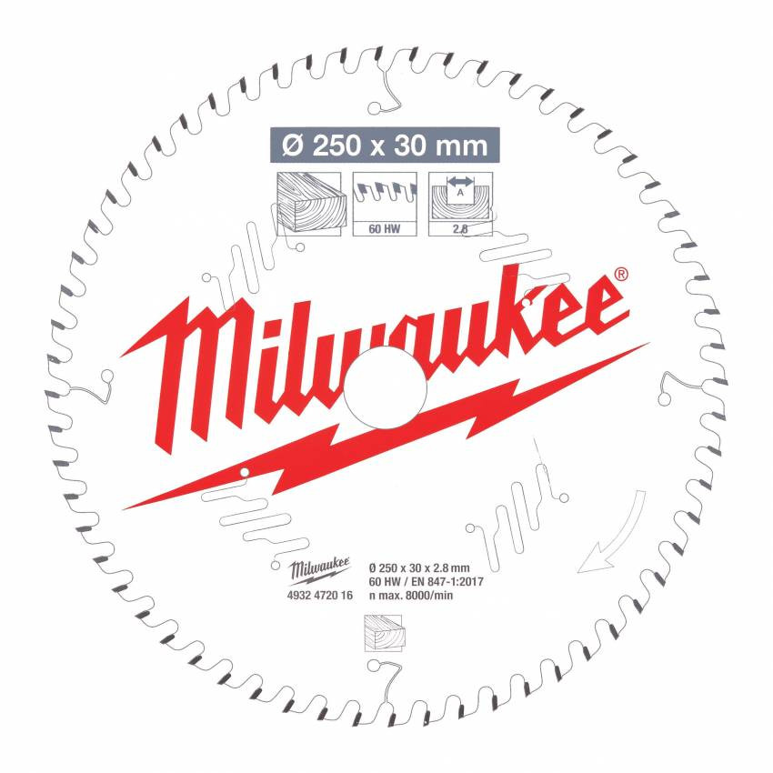 Диск пиляльний Alu PFTE MILWAUKEE, Ø305х30х3,0мм, 96 зуб. 2-4932471323