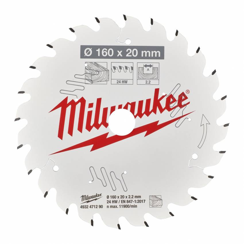 Диск пильний Alu PFTE MILWAUKEE, Ø165х20х2, 2мм, 52 зуб.-4932471296