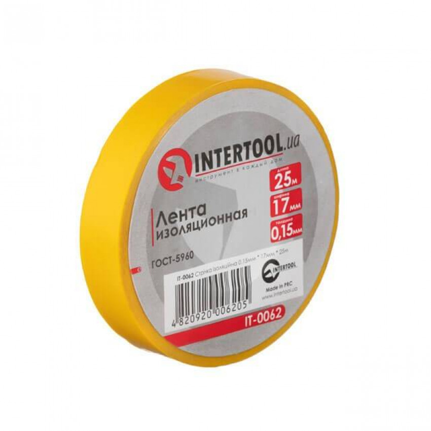 Стрічка ізоляційна, 17 мм * 25 м *0,15 мм, жовта INTERTOOL IT-0062-IT-0062