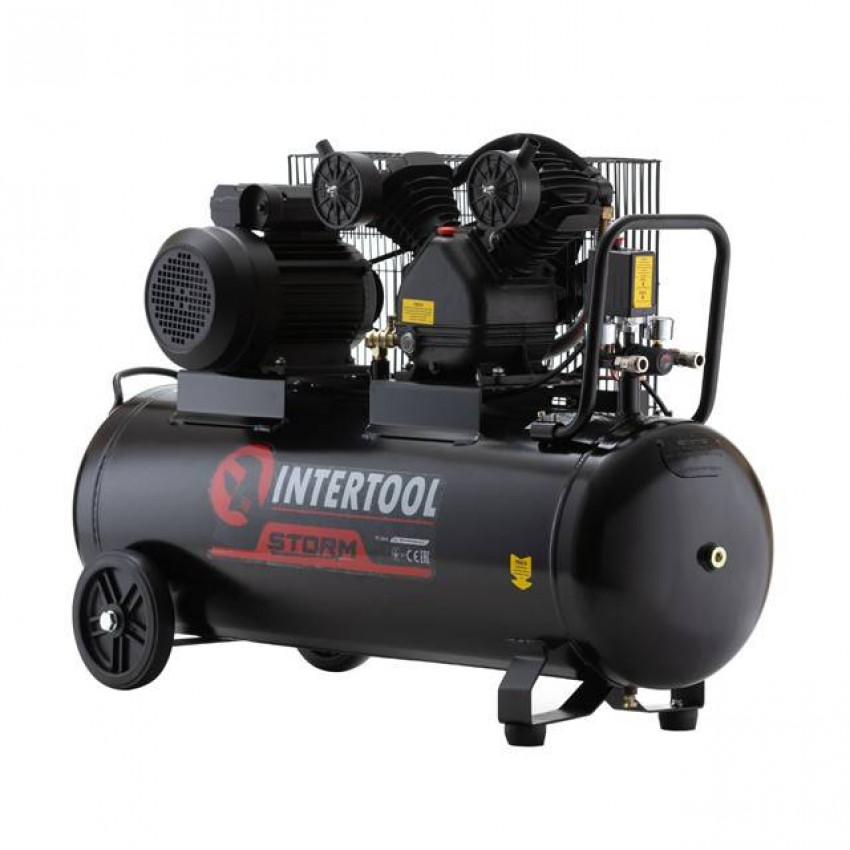 Компресор STORM 100 л, 3 кВт, 220 В, 10 aтм, 500 л/хв, 2 циліндри INTERTOOL PT-0014-PT-0014