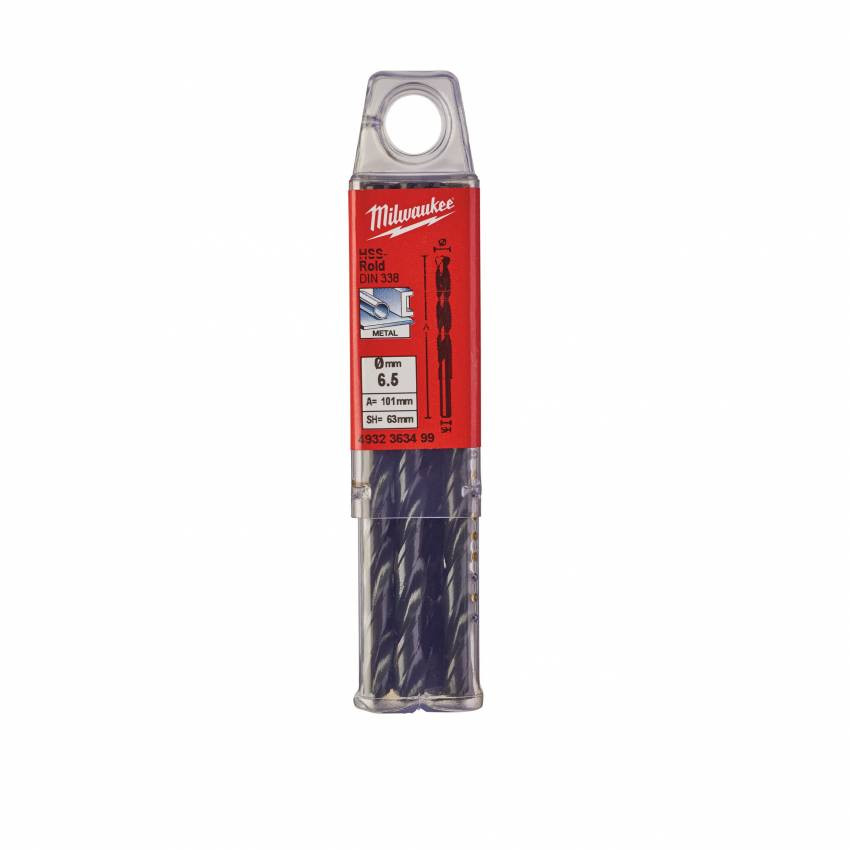 Свердло по металу HSS-R MILWAUKEE DIN338, Ø6,5мм, (10шт)-4932363499