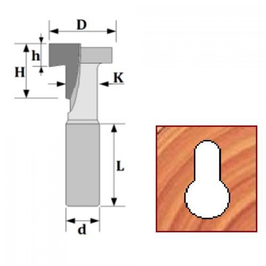 Фреза Т-подібна (z1, D9.5, H9.5, h4.75, K4.75, L50) 08-166-095-08-166-095