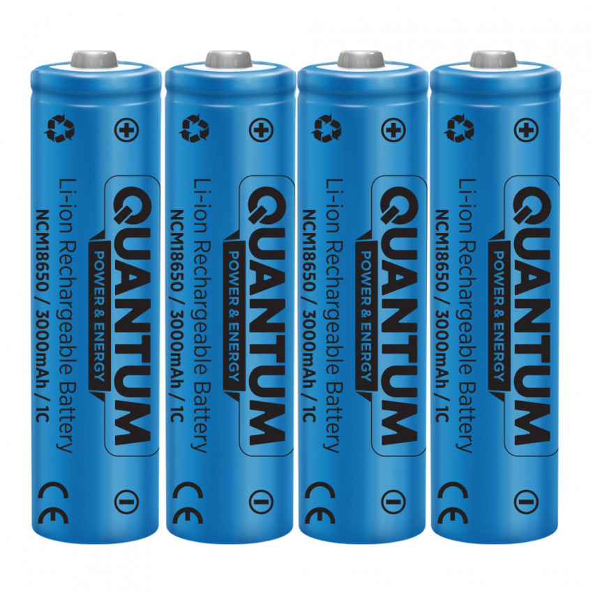 Набір акумуляторів літій-іонних Quantum Li-ion NCM18650, 3000mAh, 1С, з клемним виступом, 4шт/уп plastic case-NCM18650TT/3000-PB4