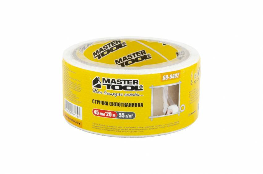 MasterTool Стрічка склотканина з липким шаром 45 мм* 20 м 8*8 60 г/м.кв, Арт.: 08-9402-08-9402