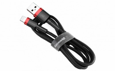 Кабель Baseus Cafule USB 2.0 to Lightning 2.4A 1M Чорний/Червоний (CALKLF-B19)-[articul]