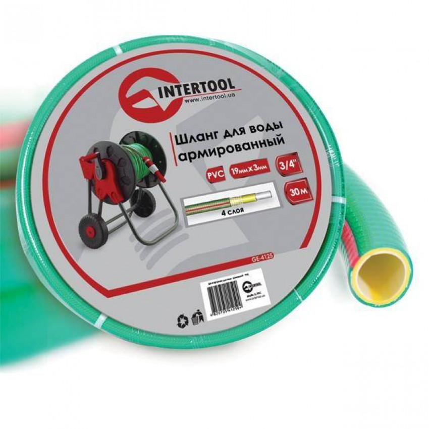 Шланг для води 4 шаровий, 3/4", 30 м, армований, PVC INTERTOOL GE-4125-GE-4125