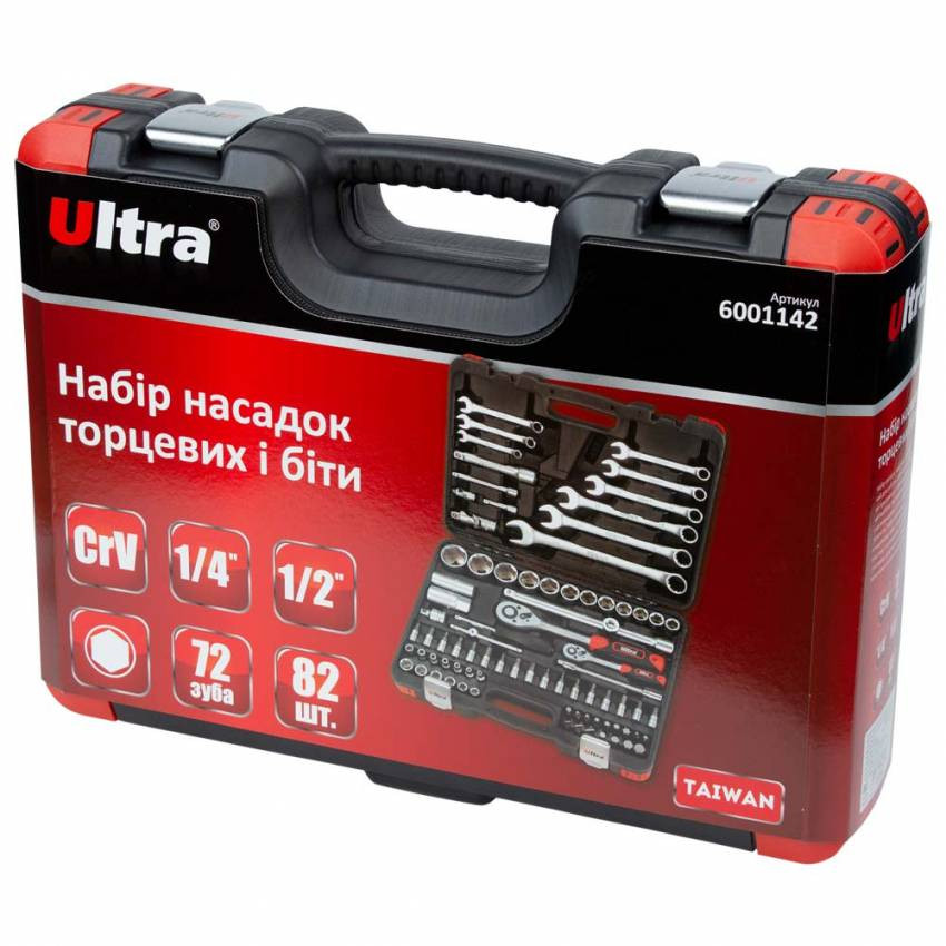 Набір насадок торцевих та битий 1/4", 1/2" 82шт CrV ULTRA (6001142)-6001142