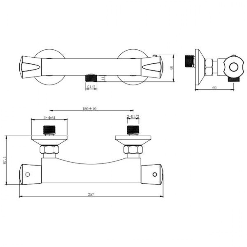 Змішувач PIAVE Ø27 термостатичний для душу CORSO (EG-2D187C) (9663300)-EG-2D187C