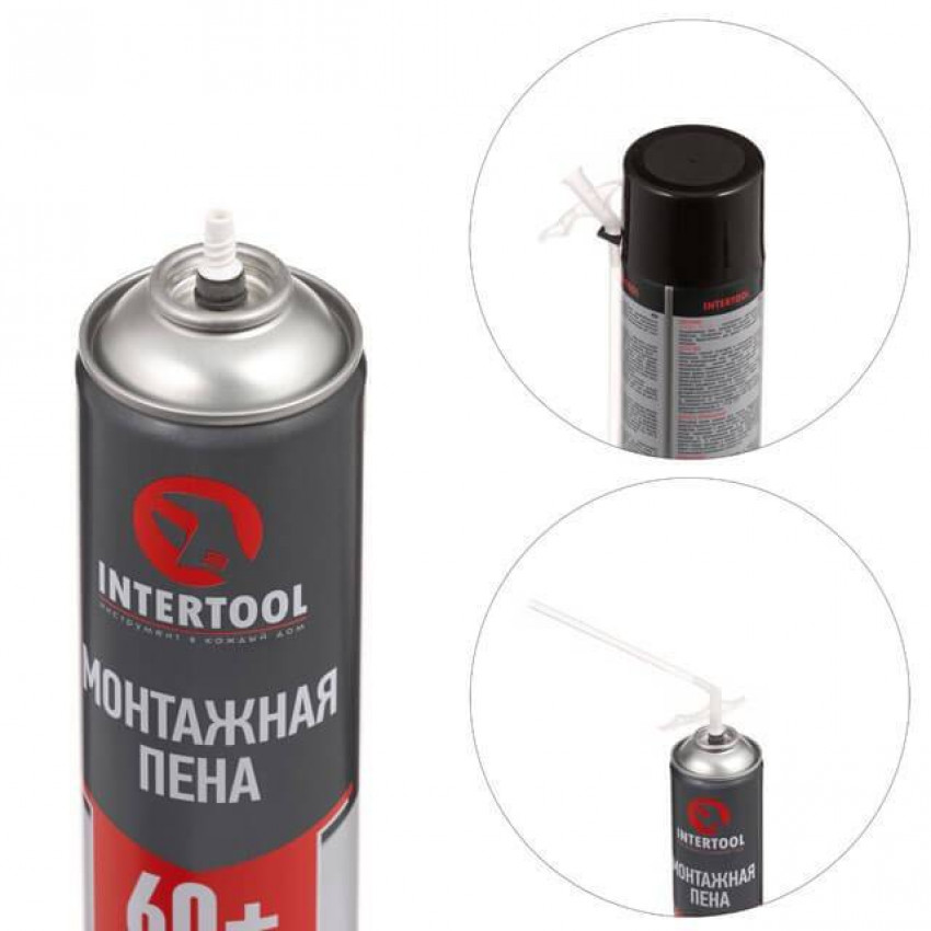 Піна монтажна, всесезонна, 750 мл / 1000 г, 60+ л, трубочка INTERTOOL FS-1100-FS-1100