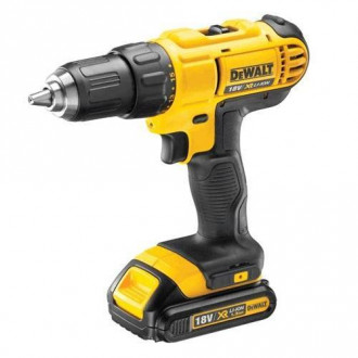 Дриль/шуруповерт DeWALT, XR Li-Ion, 18V, 2 акумулятори 1.3А/год, 42Нм, патрон 1.5-13мм, вага 1,65 кг, валіза.-[articul]