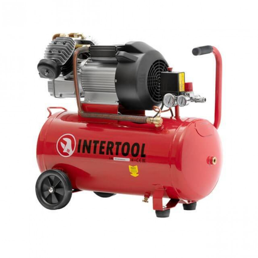 Компресор 50 л, 3 кВт, 220 В, 10 aтм, 420 л/хв, 2 циліндри INTERTOOL PT-0007-PT-0007