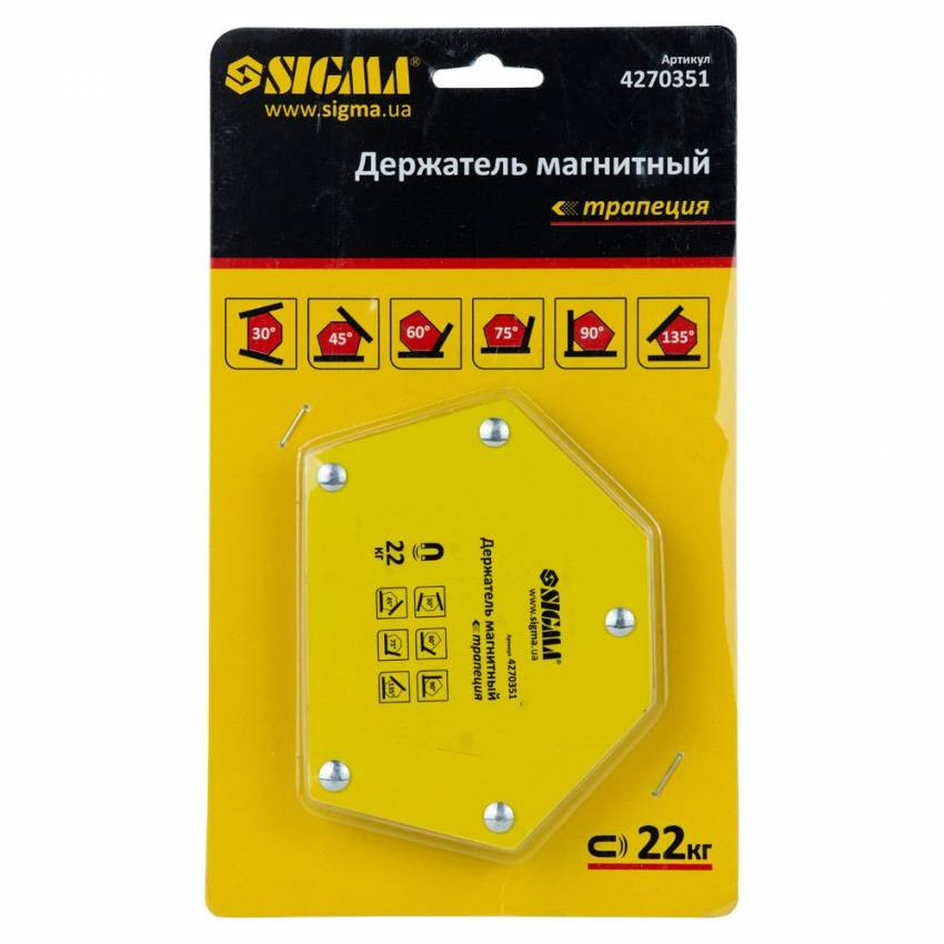 Магніт для сварки трапеція 22кг 90×54×54×43мм (30,45,60,75,90,135°) Sigma (4270351)-4270351