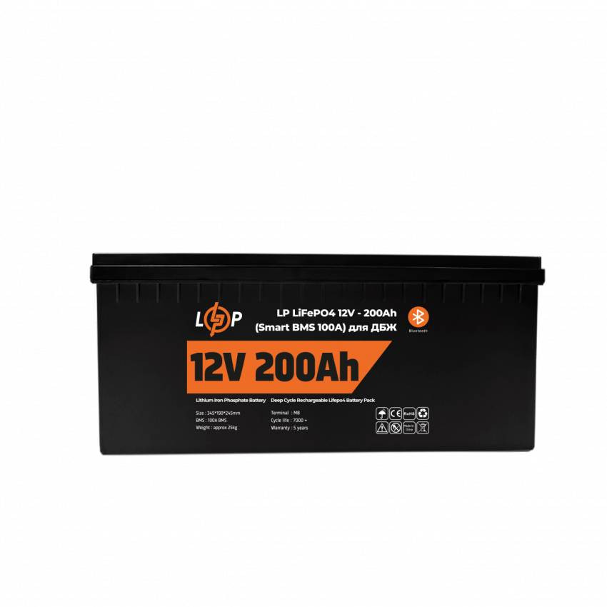 Акумулятор LP LiFePO4 12V - 200 Ah (Smart BMS 100А) з BT пластик для ДБЖ-LP20198