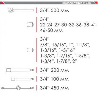Набір інструментів професійний 3/4&quot;, 26 од. INTERTOOL ET-6026