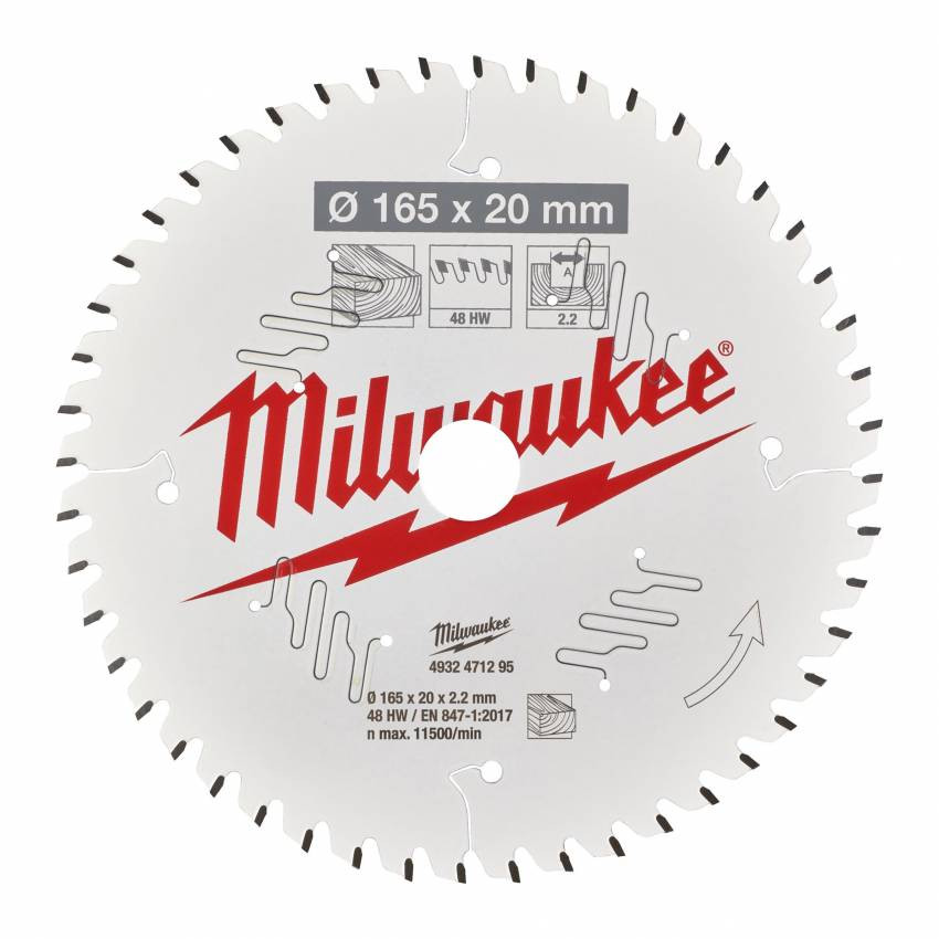 Диск пильний Alu PFTE MILWAUKEE, Ø165х20х2, 2мм, 52 зуб.-4932471296