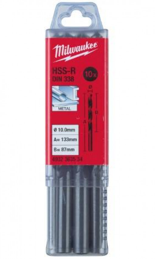 Свердло по металу HSS-R MILWAUKEE DIN338, Ø10,0мм, (10шт)-4932363534