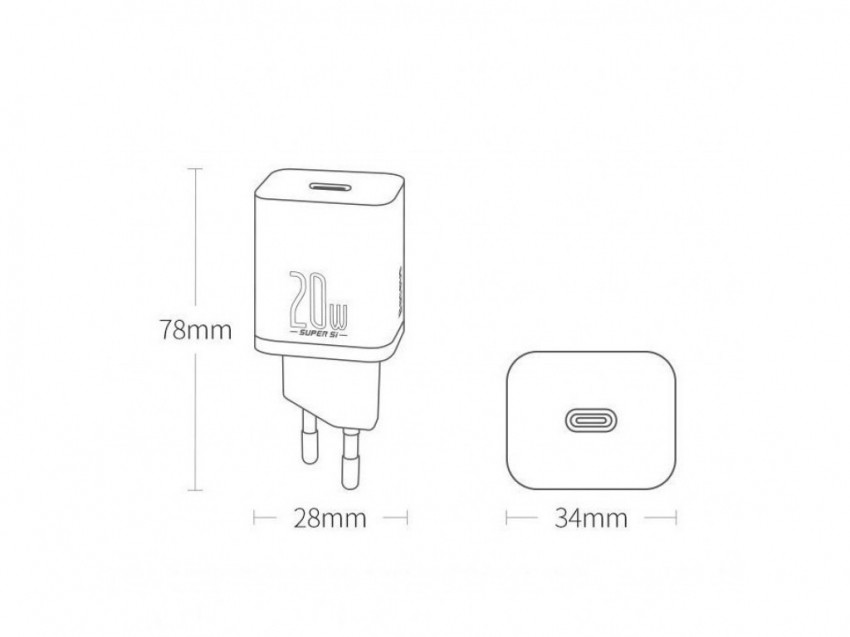 Мережевий зарядний пристрій Baseus Super Si 25W + кабель Type-C to Type-C 3A 1M Білий (TZCCSUP-L02)-