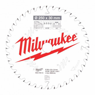 Диск пильний MILWAUKEE, Ø250/30мм, 40 зуб.-[articul]