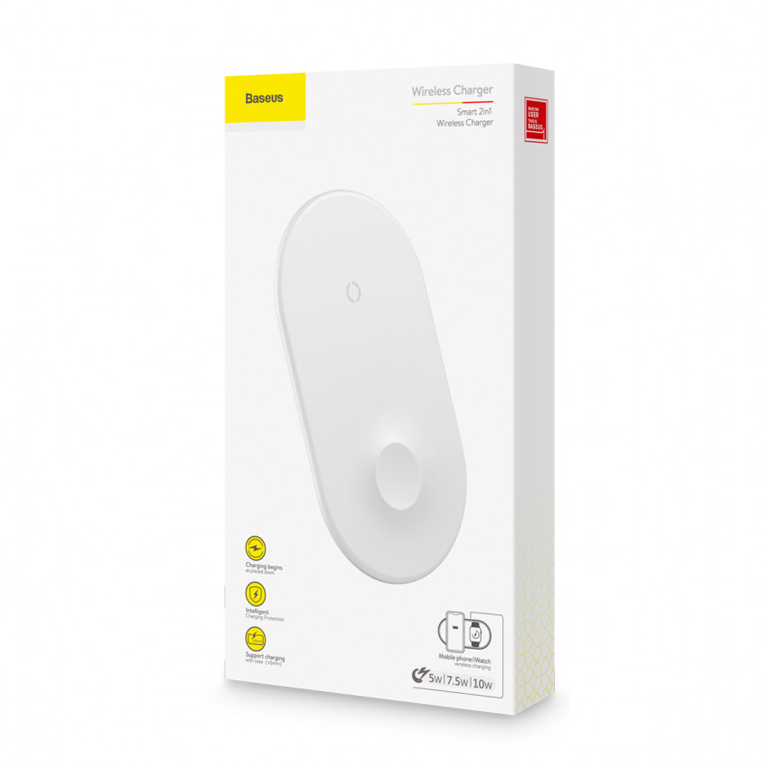 Бездротовий зарядний пристрій Baseus Smart 10W 2 in 1 Білий (WX2IN1-02)-