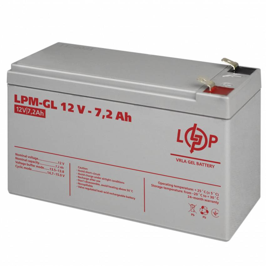 Акумулятор гелевий LPM-GL 12V - 7.2 Ah-