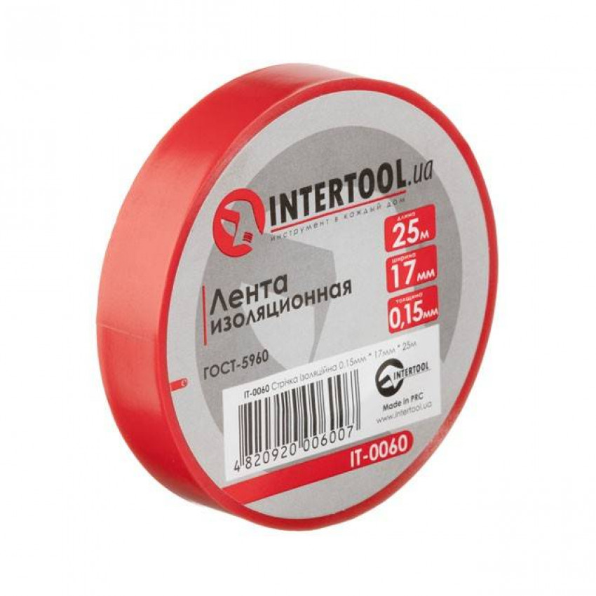 Стрічка ізоляційна, 17 мм * 25 м * 0.15 мм, червона INTERTOOL IT-0060-IT-0060