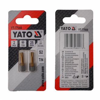 Насадка викруткова YATO TORX T25 х 25 мм. HEX 1/4&quot;, покрита титаном, 2 шт.-[articul]