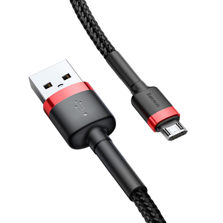 Кабель Baseus Cafule microUSB 2.4A 1M Чорний/Червоний (CAMKLF-B91)-