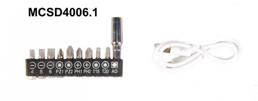 Викрутка поворотна акумуляторна 4V, Li-ion, 1.5 Ач, 250 об/хв, 3.5 Нм, реверс, USB, аксесуар. 10шт MPT MCSD4006.1-MCSD4006.1