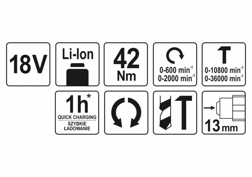 Шуруповерт-дриль ударний безщітковий акумуляторний YATO Li-Ion 18 В 42 Нм (без акумулятора і зарядного пристрою)-YT-82797