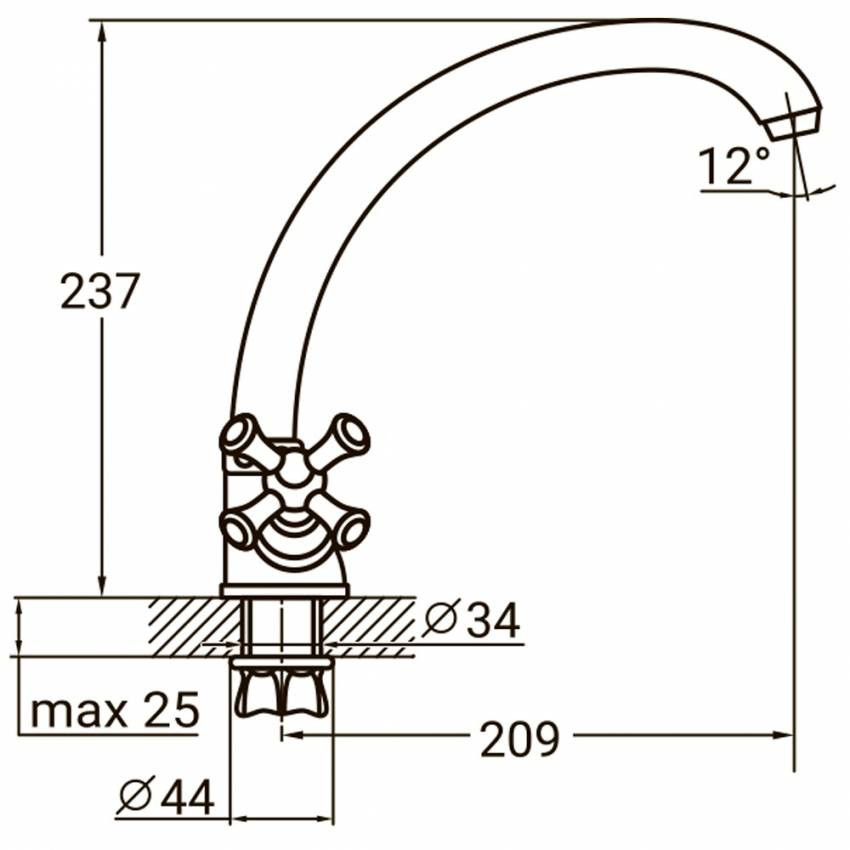 Змішувач PL 1/2" для кухні гусак вухо на гайці AQUATICA PL-4B155C (9777110)-9777110