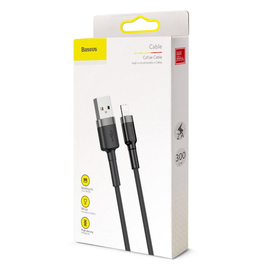 Кабель Baseus Cafule USB 2.0 to Lightning 2A 3M Чорний/Сірий (CALKLF-RG1)-