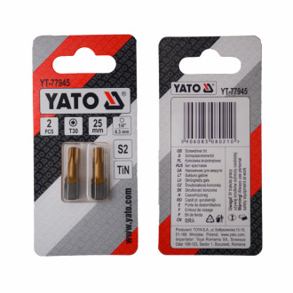 Насадка викруткова YATO TORX T30 х 25 мм. HEX 1/4&quot;, покрита титаном, 2 шт.-[articul]