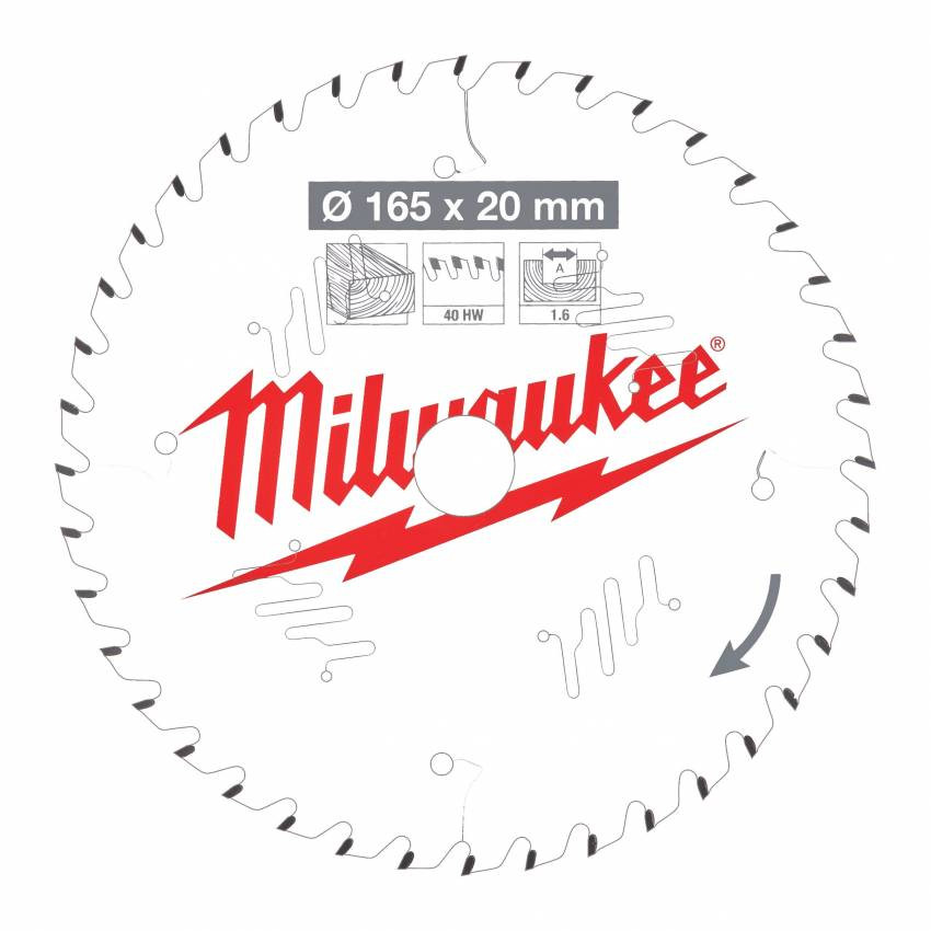 Диск пильний Alu PFTE MILWAUKEE, Ø165х20х2, 2мм, 52 зуб.-4932471296