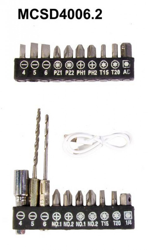 Викрутка акумуляторна поворотна MPT 4 В Li-ion 1.5 Аг 250 об/хв 3.5 Нм реверс USB аксесуари 20 шт MCSD4006.2-MCSD4006.2