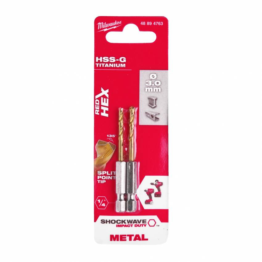 Свердло по металу RedHEX HSS-G TiN MILWAUKEE, Ø3,0мм, (2шт)-48894763