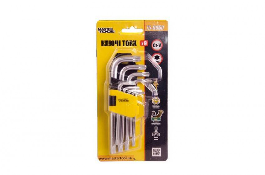 Ключі TORX MASTERTOOL набір 9 шт CrV короткі (Т10-Т50 55-133 мм) 75-0960-75-0960