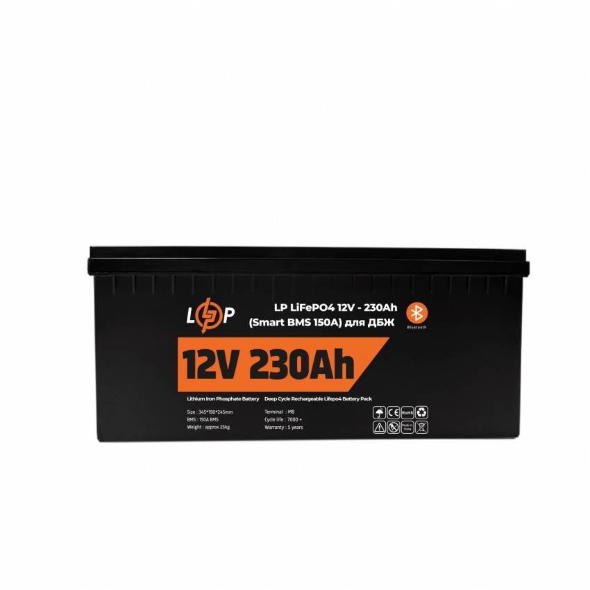 Акумулятор LP LiFePO4 12V - 230 Ah (Smart BMS 150А) з BT пластик для ДБЖ-