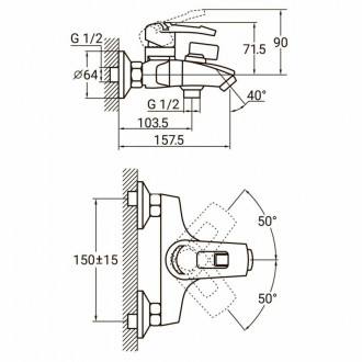 Змішувач KM Ø35 для ванни литий AQUATICA KM-1C133C (9740200)