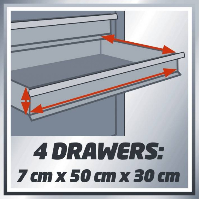 Ящик для інструменту, 4 висувні ящики (70 мм), відсік для зберігання, 75 кг макс, 670 x 376 x 708 мм TC-TW 100-TC-TW 100