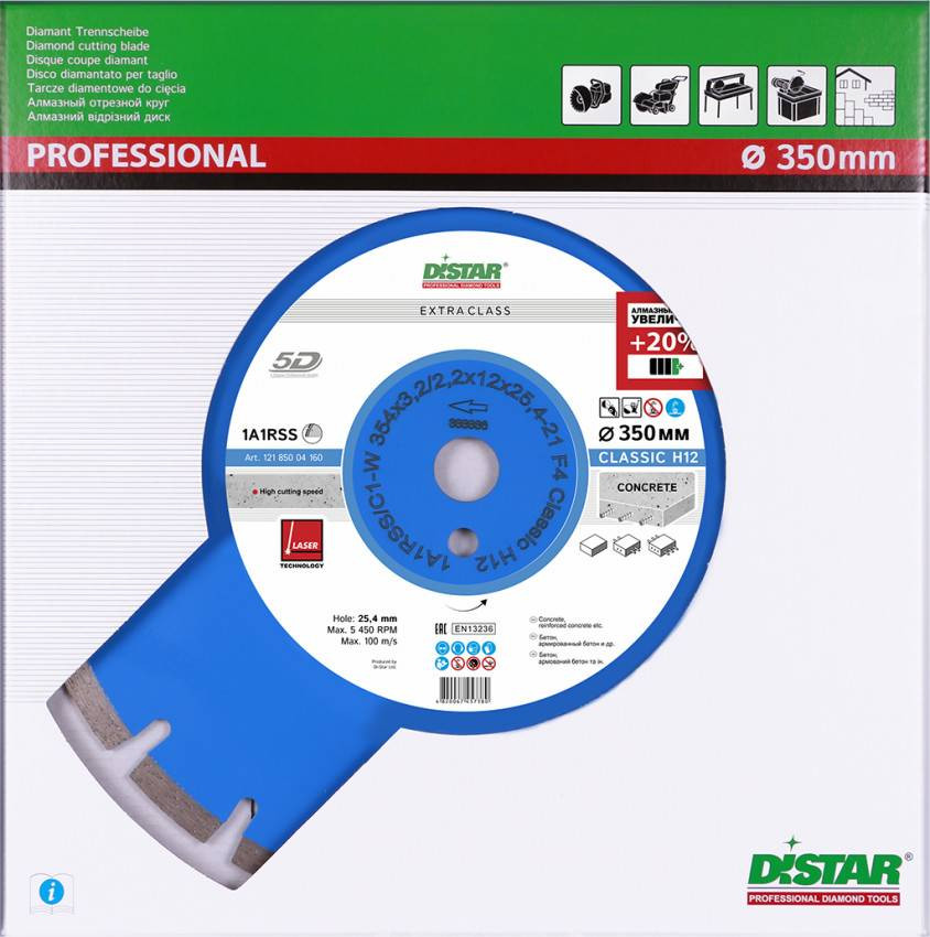 Коло алмазне Distar Classic Н12 304 мм сегментний відрізний диск з армованого бетону (1218500417-12185004171
