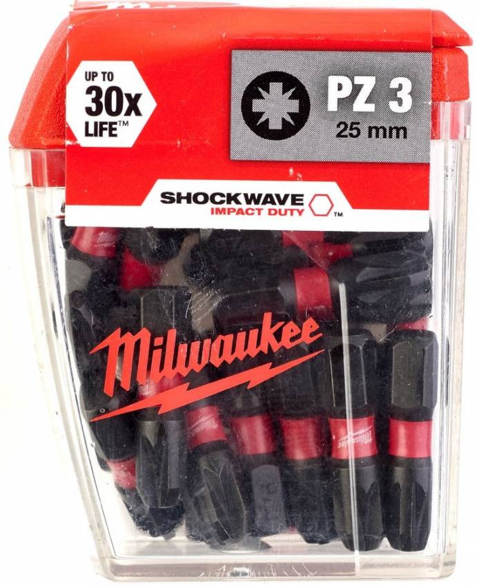 BIT SHOCKWAVE MILWAUKEE, PZ3, 25 мм, (25 шт.)-4932430869