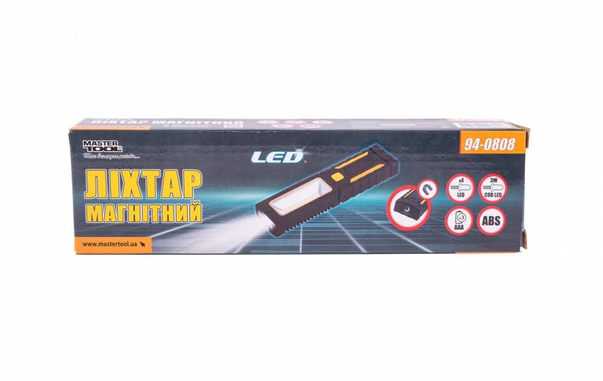 Ліхтар магнітний з підвісом, 220*54*28 мм, 4 x LED COB LED, 3 x AAA, ABS-94-0808