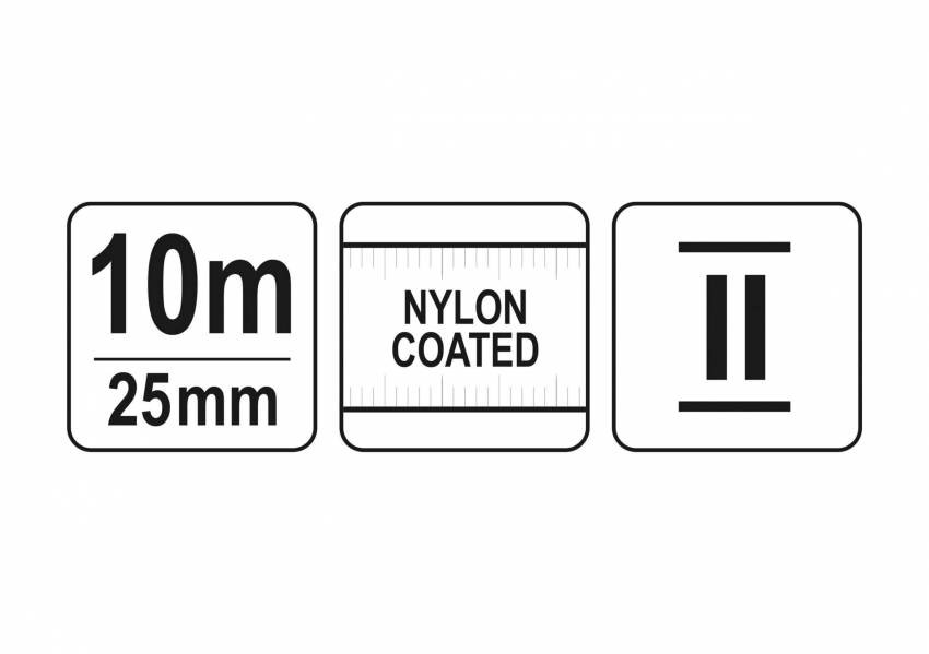 Рулетка YATO : L= 10 м x 25 мм, з сталевою стрічкою, нейлоновим покриттям, подвійним блокуванням-YT-71156