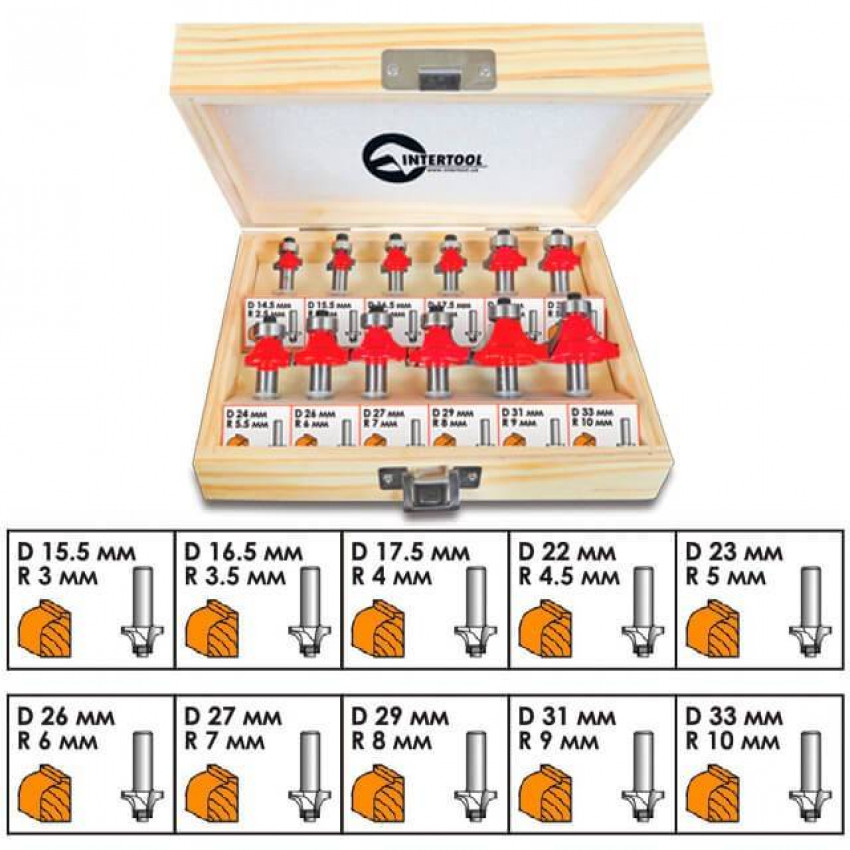 Набір фрез калювальних, 12 шт INTERTOOL HT-0077-HT-0077