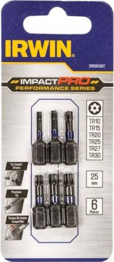 Біти IMPACT PRO 1/4"/25мм, комплект TR10, TR15, TR20, TR25, TR27, TR30, IRWIN-IW6061607