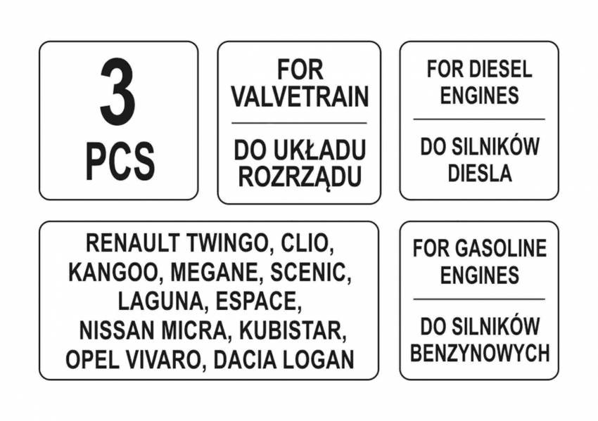 Фіксатори газорозподільної системи двигунів авто групи RENAULT 1,4 1,6 1,8 2,0 16V YATO наб. 3 елем.-YT-06014