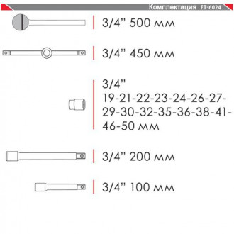 Набір інструментів 3/4&quot;, 20 од. (гол. 19-50 мм) металевий кейс INTERTOOL ET-6024