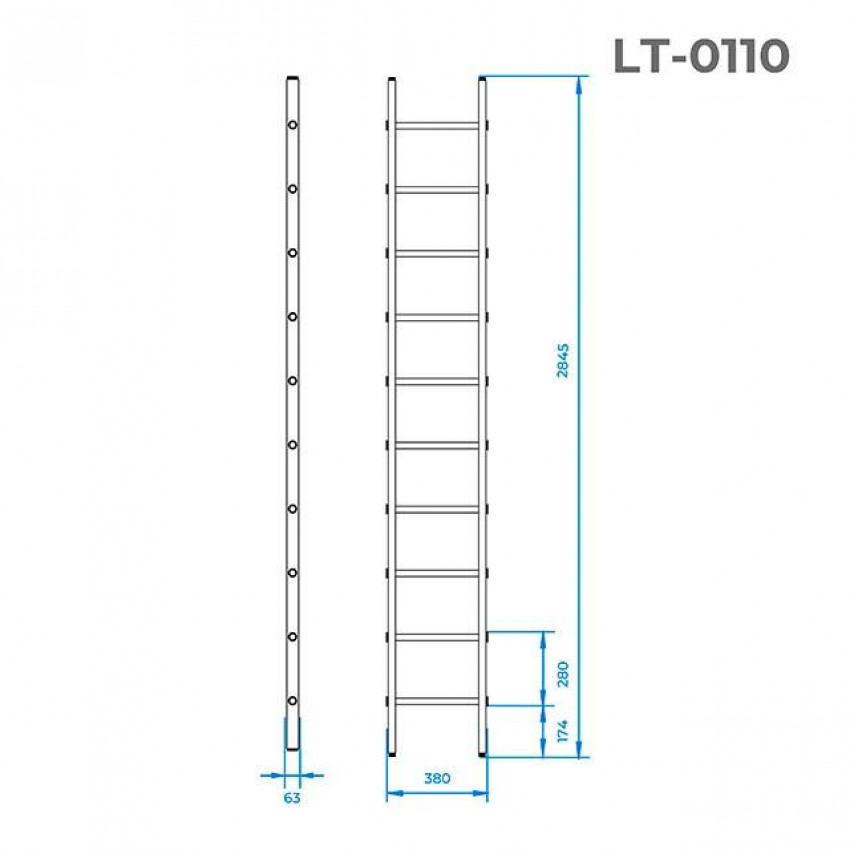 Драбина з алюмінію, приставна, 10 східців, 2,84 м INTERTOOL LT-0110-LT-0110