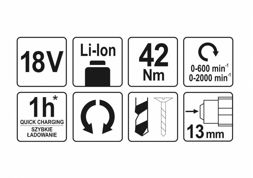 Шуруповерт-дриль безщітковий акумуляторний YATO Li-Ion 18 В 42 Нм (без акумулятора і зарядного пристрою)-YT-82795